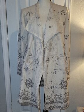 Caite Heavily Embroidered "Alyse" Jacket In Oatmeal/Neutral